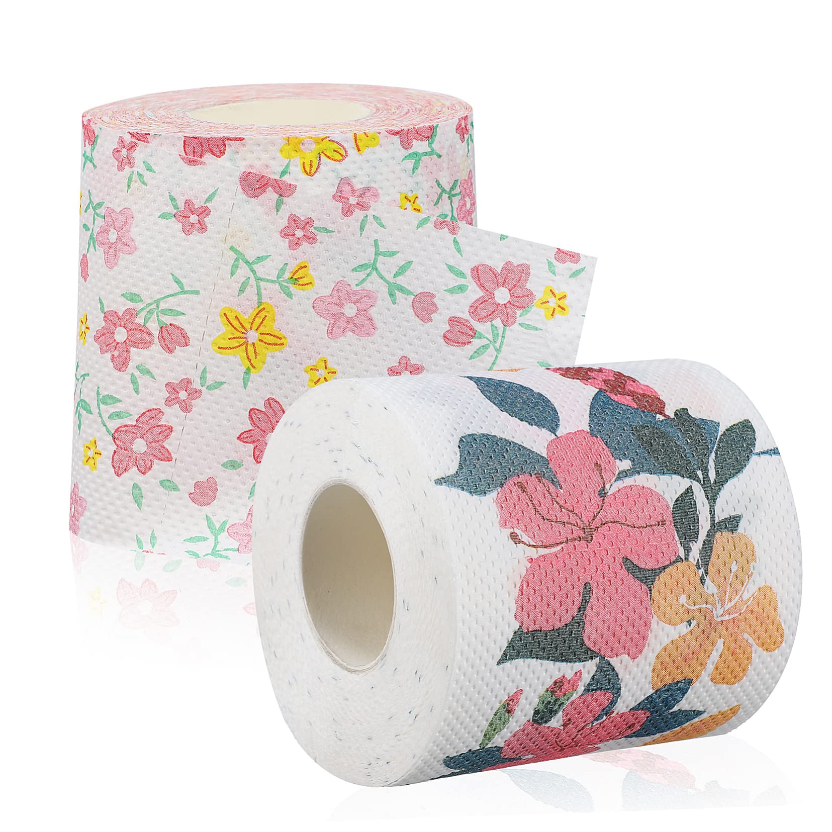 Papier Toilette Imprimé Motif Fleurs Roses - Lot De 2 Rouleaux, Doux Pour La Peau - Décoration Romantique Pour Salle De Bain