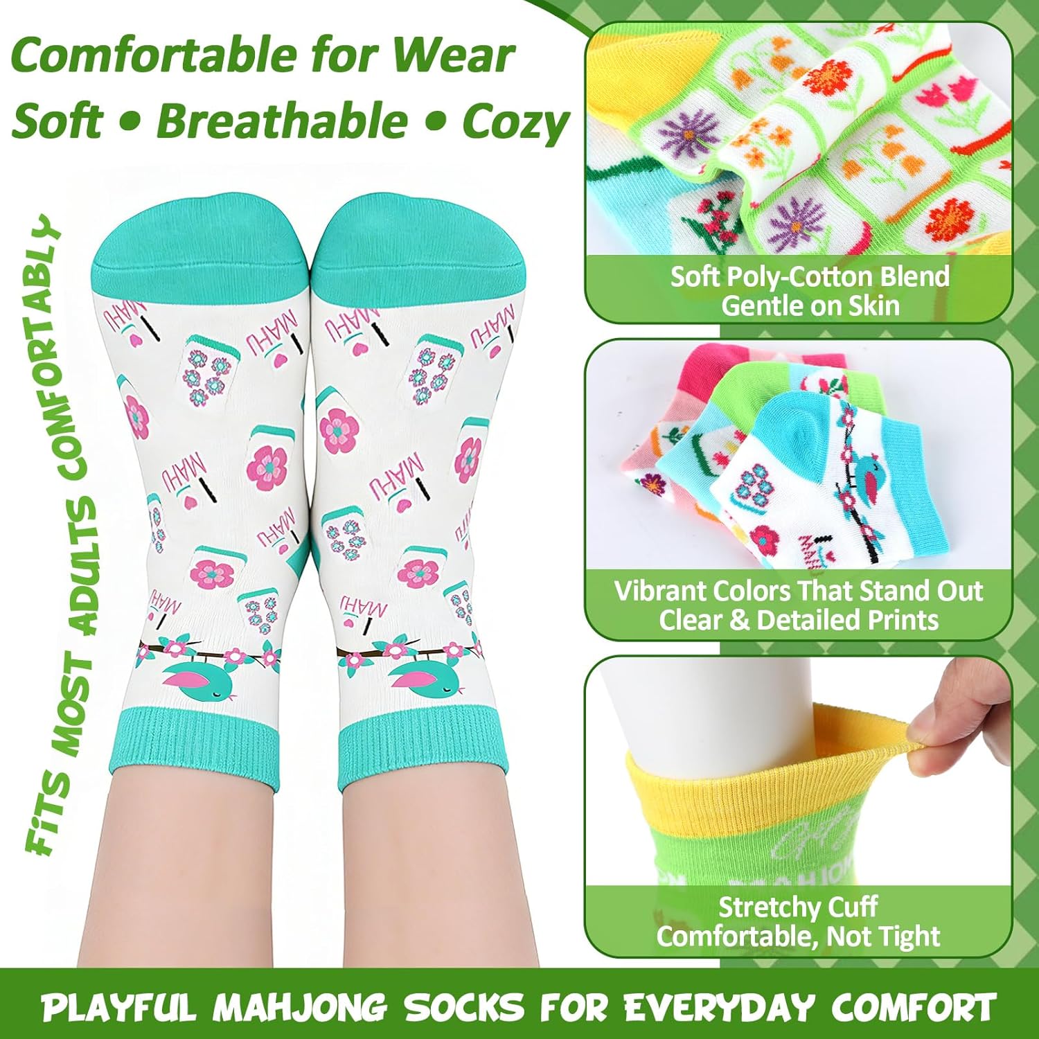 gisgfim Mahjong Socks Womens Funny Lucky Mahjong Socks for Women Men Classic Patterns Set Themed Ankle Sock Mah Jongg