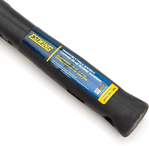Miniatura 4 de Estwing Martillo de trineo de cobre de 4 libras para uso en metalurgiaautomociónminería, cabeza bloqueada de acero, mango indestructible de 12