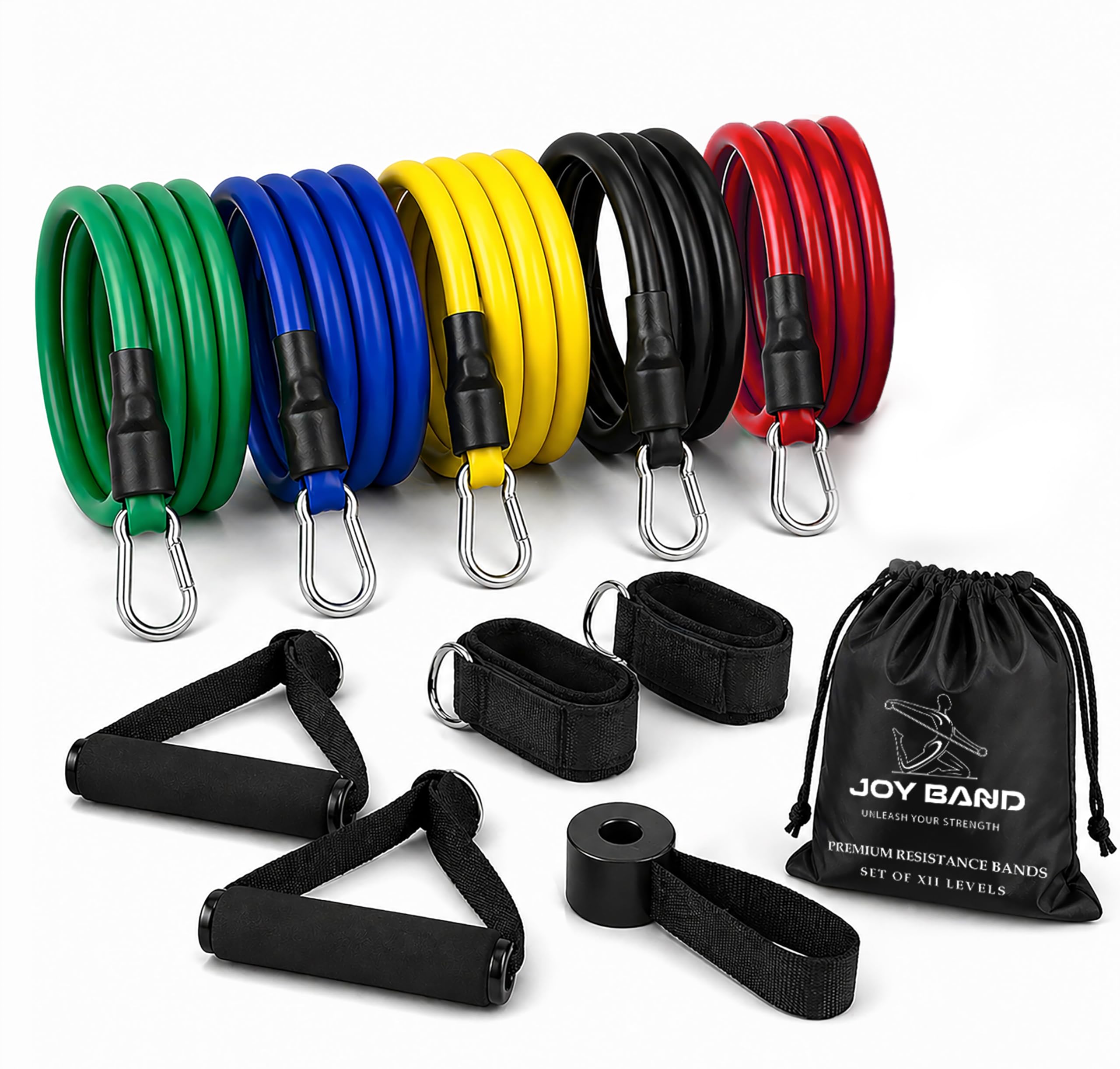 Joy Band Premium Resistance Bands Set (90 lbs)-5 Color-Coded Exercise Bands with Handles, Ankle Straps & Door Anchor | Home Workout, Strength Training, Yoga & Physiotherapy Kit-image-48