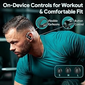 GOLREX Active Noise Cancelling Ear Buds Wireless Earbuds Bluetooth Headphones with 80H Playtime LED Display Charging Case, Over Ear Earphones with Hooks for Sports Running Gym Workout Black