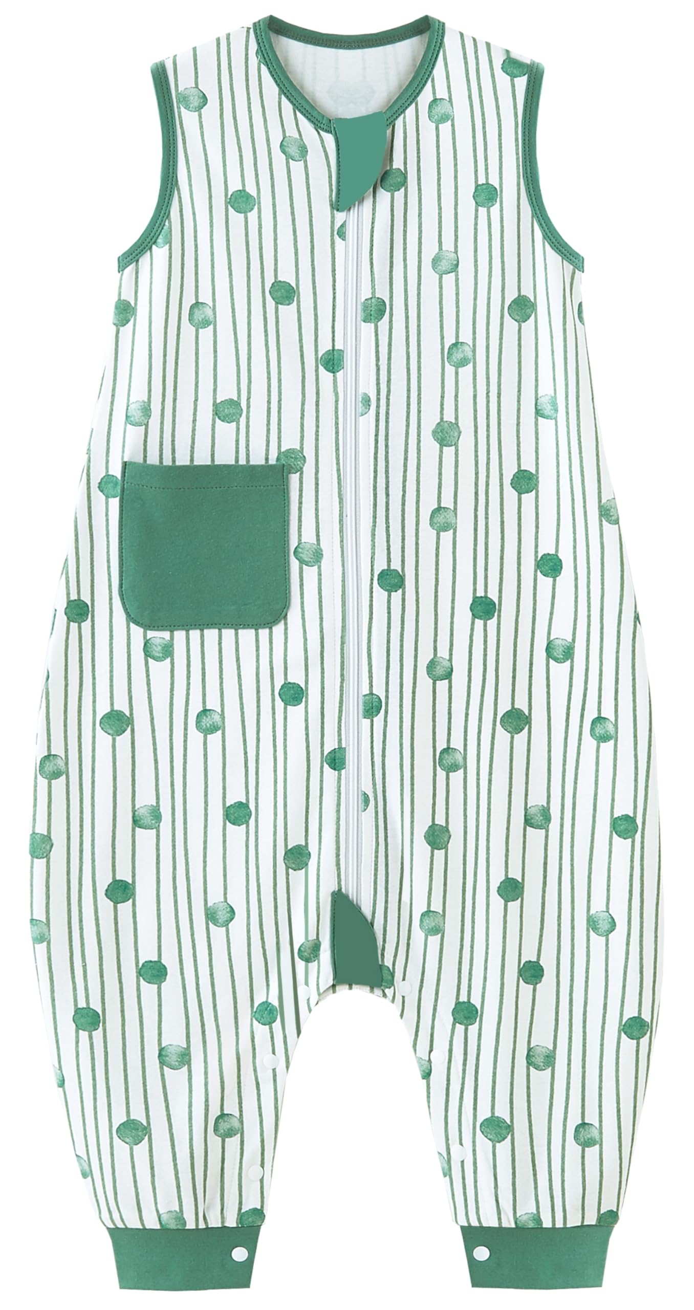 Chilsuessy Baby Schlafsack Sommer mit Füßen 0.5 Tog 100% Baumwolle Kinder Sommerschlafsack für Jungen und Mädchen, Grün Punkte, 80cm/Baby Höhe 90-100cm