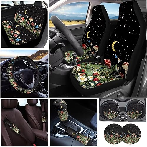 Miniatura 7 de Boho Flowers - Juego de 11 accesorios para el interior del automóvil, funda de asiento de automóvil, funda suave para cinturón de seguridad, funda