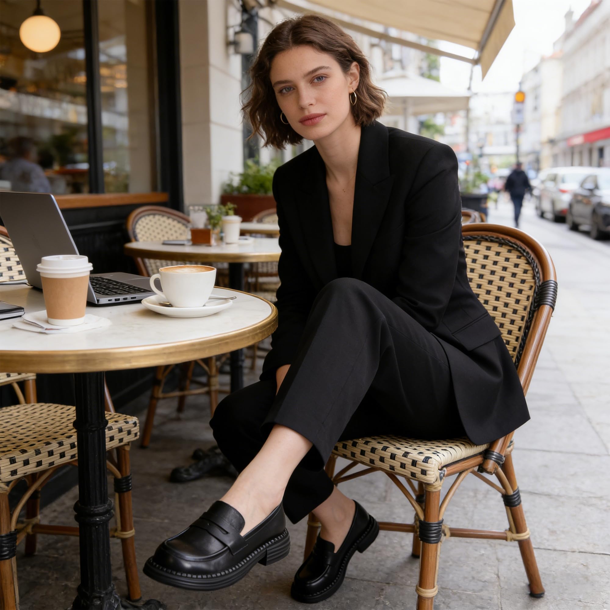 Mocassini Slip-on Donna Punta Quadrata Plateau Scarpe da Penny Vera Pelle Tacco Spesso Comfort Piedi Larghi Casual Quotidiano pendolare Business Casual appuntamento caffè