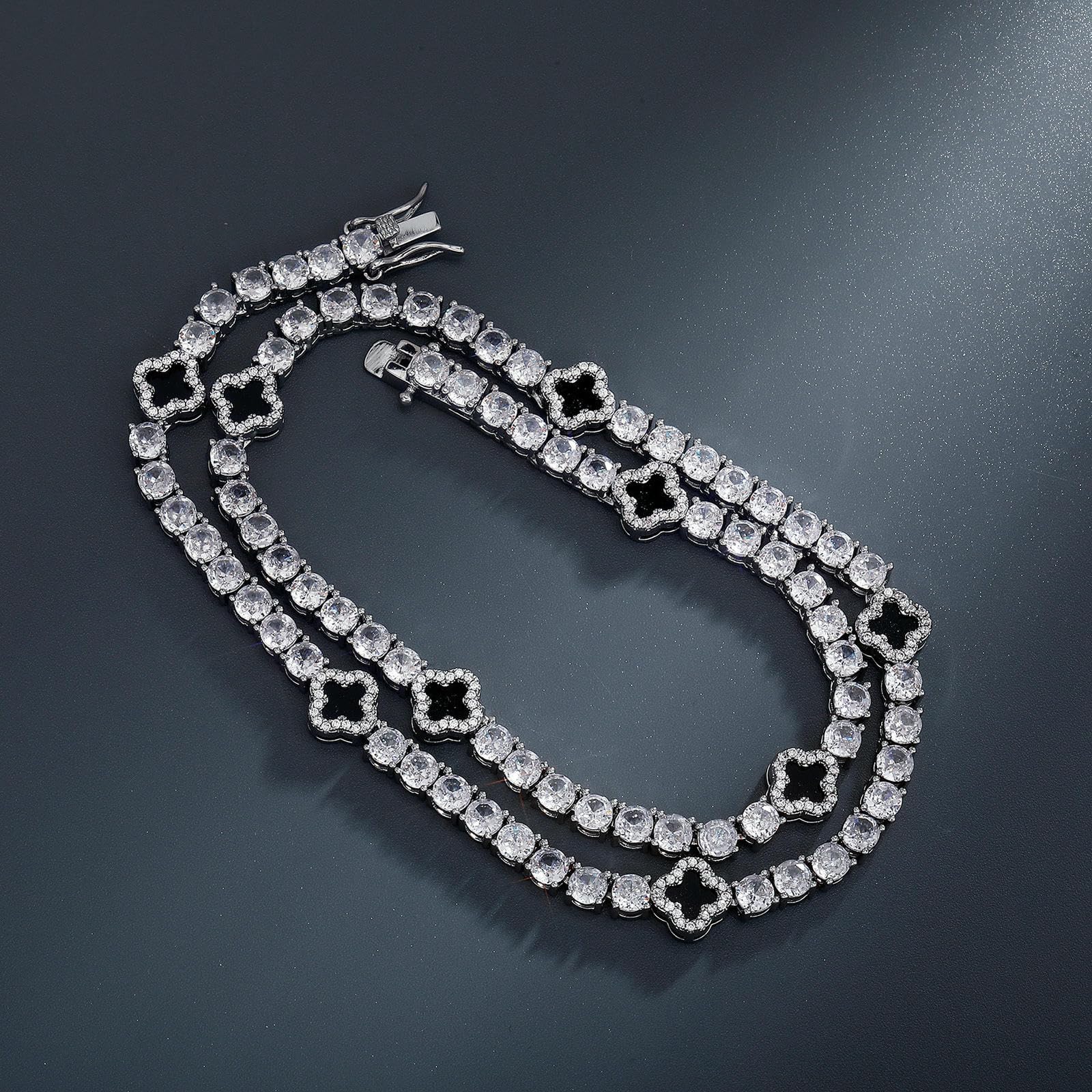 LYGBAOFUL Bracciale da Donna a Catena da Tennis a Quattro Foglie con zirconi cubici, Elegante Collana con clavicola, Regalo di Gioielli minimalisti