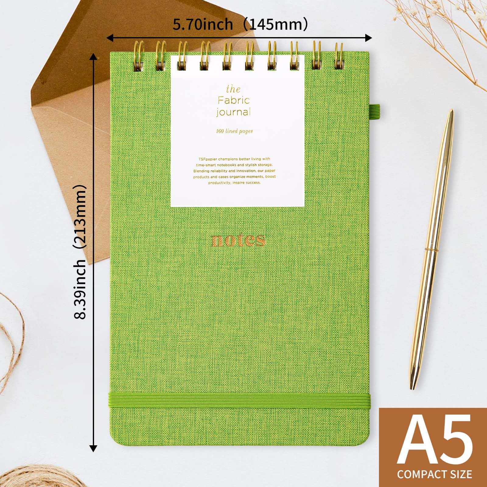 A5-Notizbuch mit Spiralbindung, Stoff, liniert, College-Tagebuch