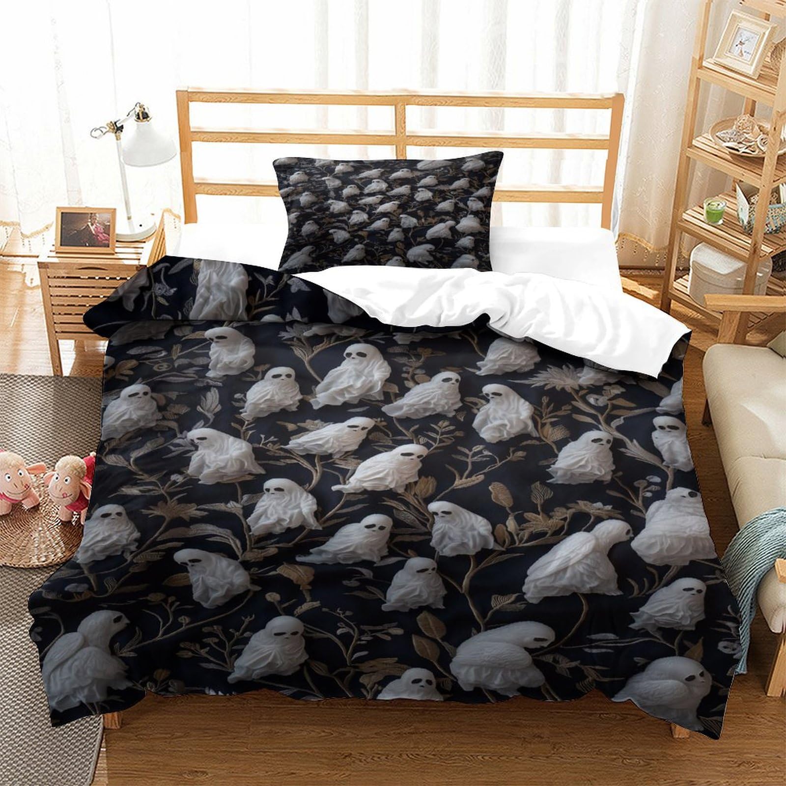 P1S9U7W5Y 3D Printed Owl Pattern Duvet Cover Set 3pcs Microfiber Owl Bedding Set for Bedroom Single（135x200cm）