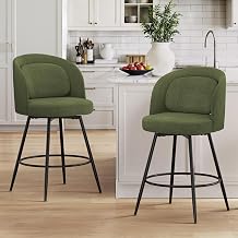 LUE BONA 26H Swivel Bar Stools Set of 2, Counter Height Bar Stools with Backs, Lumbar Pillow and Black Metal Frames, Upholstered Modern Barstools for Kitchen Island, Chenille Farbic, Green