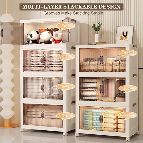 Miniatura 4 de Contenedores de almacenamiento plegables con tapas, contenedores de almacenamiento apilables de 19.5 galones con ruedas, organizadores de armario de