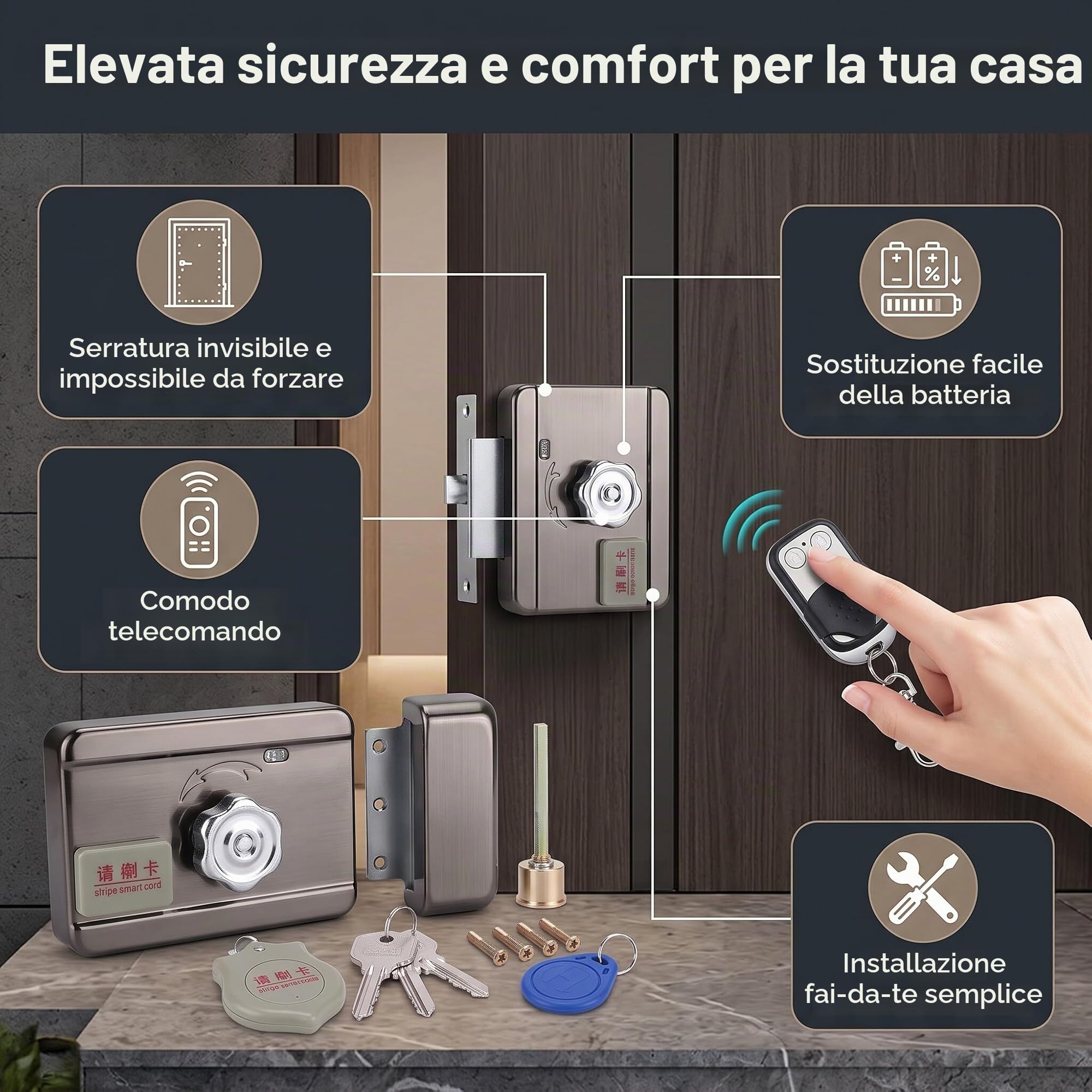 Ejoyous Serratura Elettronica con 2 Telecomandi, Serrature Wireless Serratura di Sicurezza a Batteria per Appartamenti in Hotel con Portachiavi ID