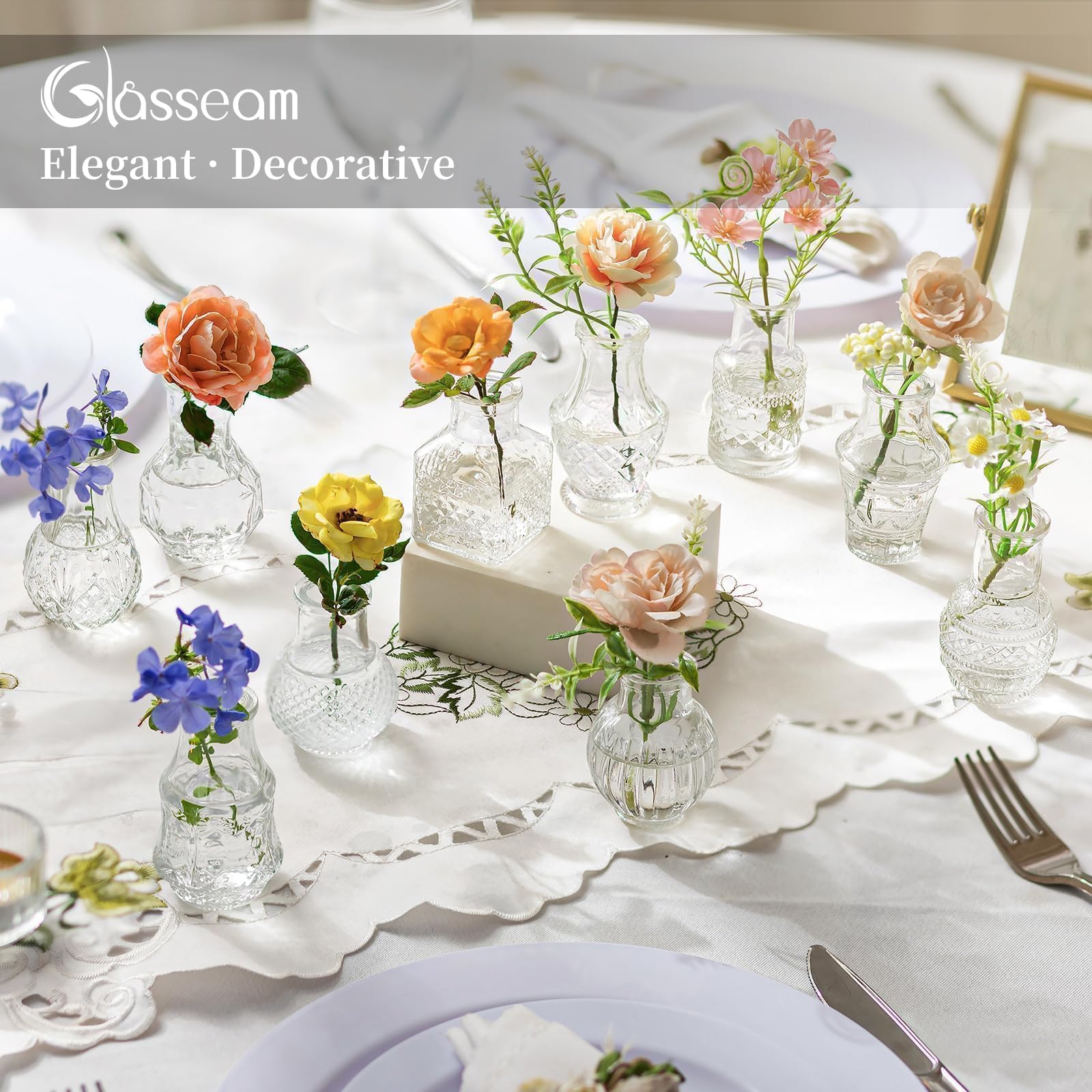 Glasseam Kleine Vasen Glas für Hochzeit: 40 Stück Mini Glasvase Klar Set | Vintage Blumenvase Klein, Tischdeko, Geburtstag Party, Wohnzimmer, Tisch, Home Deko