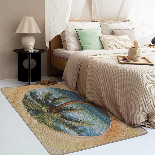Miniatura 3 de Alfombra de palmera de 5 x 7 pies, alfombras tropicales para dormitorio, sala de estar, alfombra grande con estampado de arte abstracto, lavable a