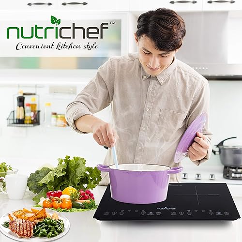 Miniatura 7 de NutriChef Cocina de inducción eléctrica dual de 120 V  1800 W portátil de cerámica digital para encimera de cocina de doble quemador con bloqueo de