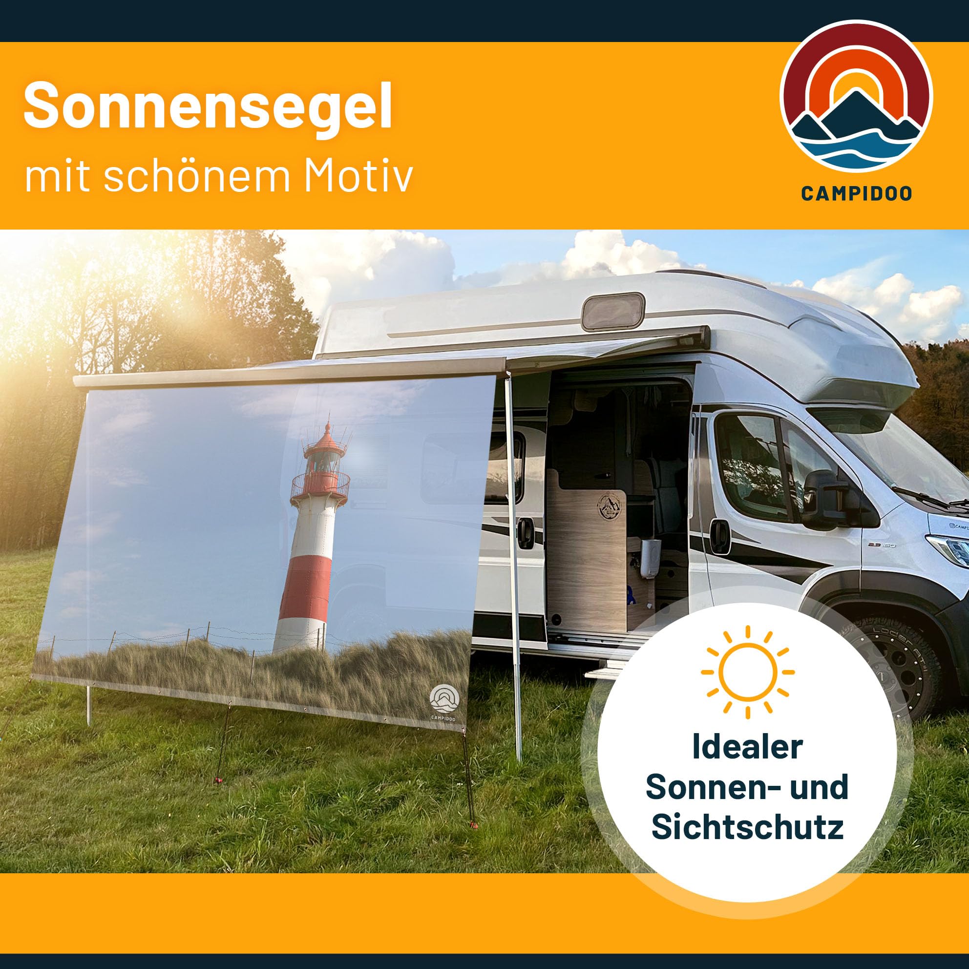 CAMPIDOO Textile sun sail, Sylt lighthouse photo print, sun and privacy screen, awnings front wall, piping strips attachment, camping accessories: Buy Online at Best Price in UAE