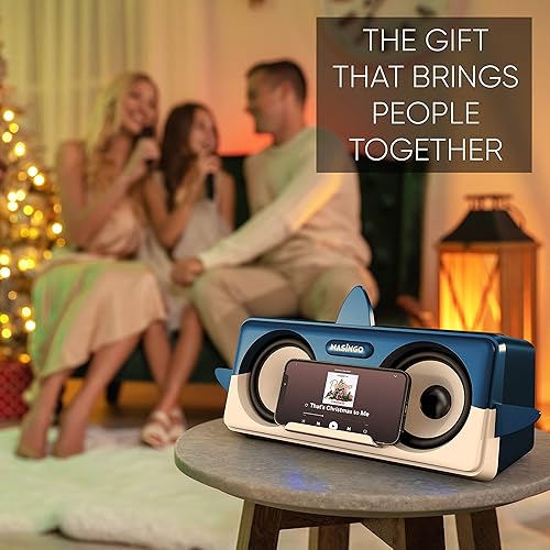 Miniatura 4 de MASINGO Máquina de karaoke Shark para niños, niños y niños pequeños con 2 micrófonos inalámbricos Bluetooth, altavoz PA portátil que incluye soporte