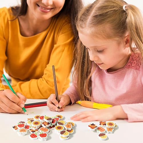 Miniatura 4 de Yopyame 60 piezas de borrador de otoño para niños, surtido de hojas de arce y calabaza, borrador lindo de rompecabezas, escritorio, mascotas,