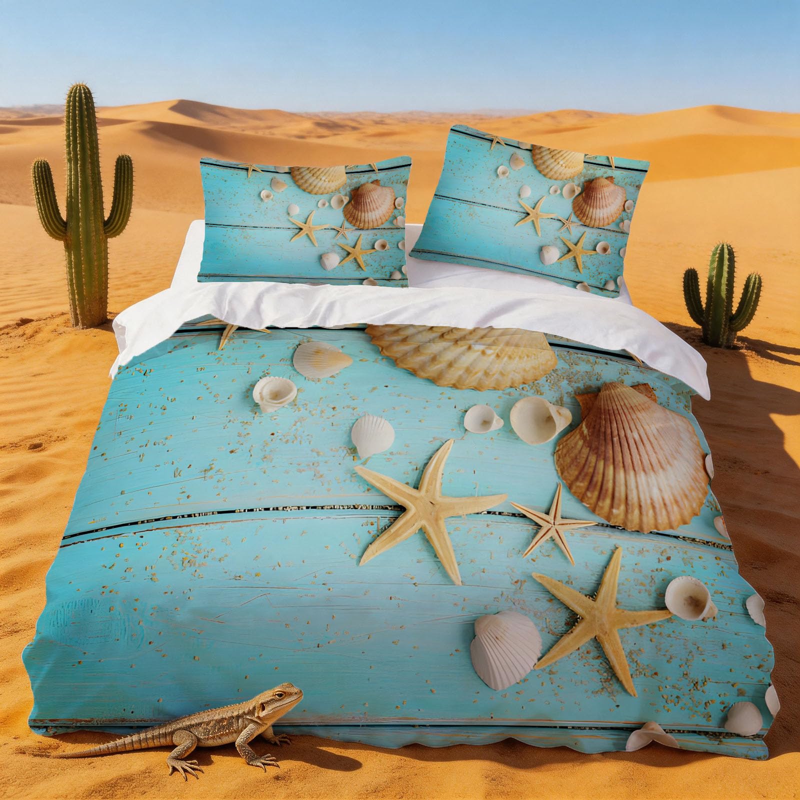 Housse de Couette 220x240 Coquille d'Étoile de Mer avec 2 Taies d'Oreiller