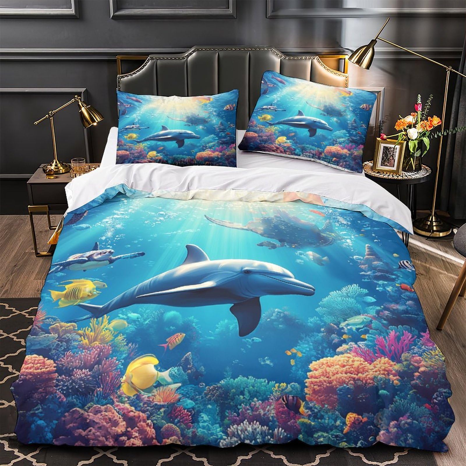 Housse de couette vie marine hypoallergénique lit super king