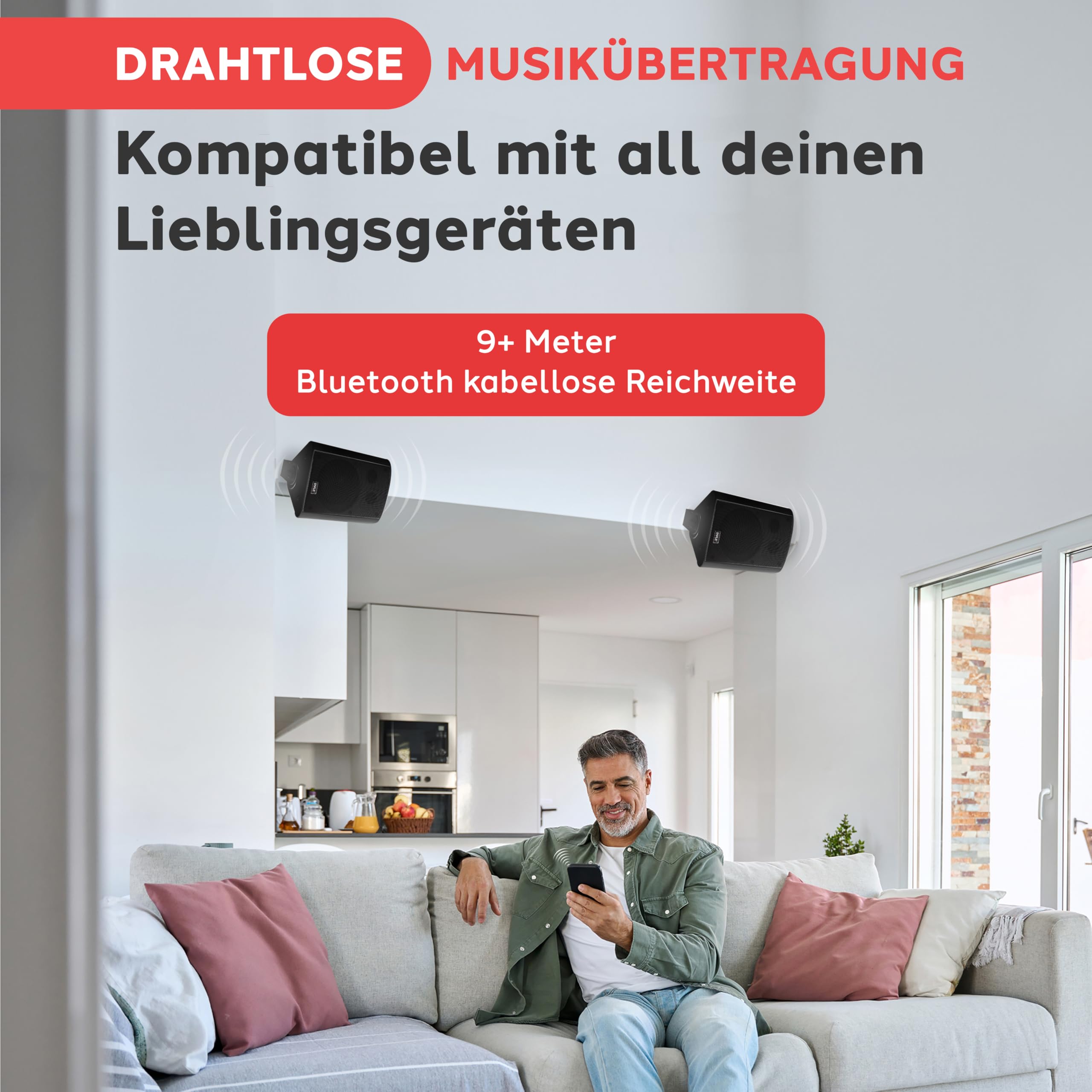 Pyle Musikbox Bluetooth Outdoor Lautsprecher Box Wasserdicht – Marine Speaker Outdoor & Indoor – Box 2-Wege für Außen & Innen, Wand & Theater, Schwarz