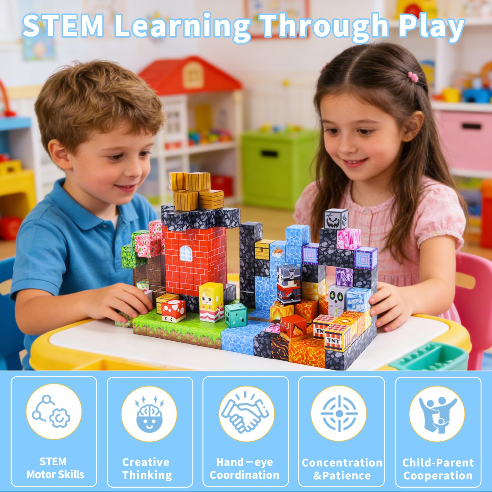 MEESHEEP Magnetic Blocks- 208PCS, Magnetic Building Blocks Set, STEM Montessori Toys, Bithday Gifts for Girls Boys Age 3 4 5 6 7 8 9 10 - Image 3