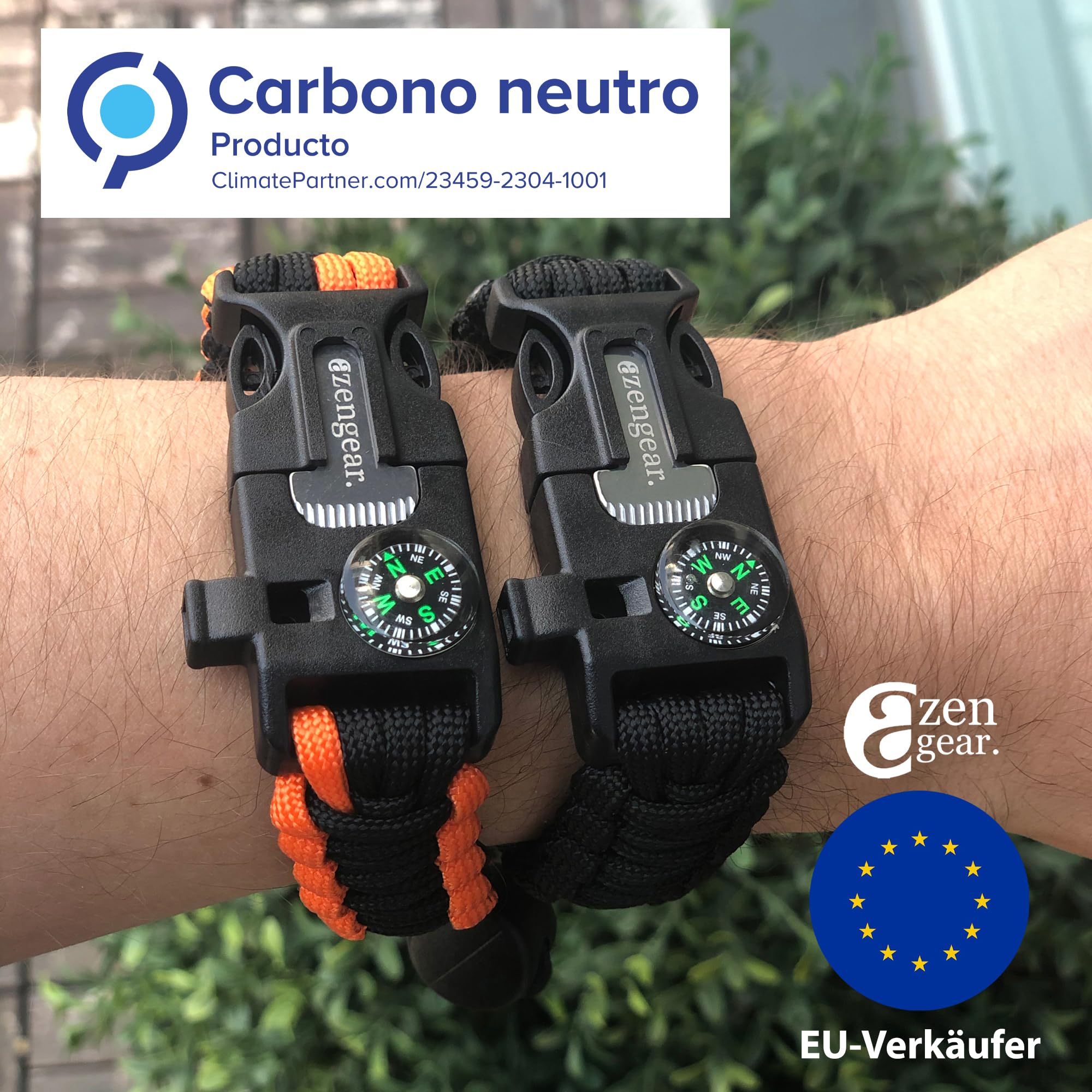 aZengear Pulsera de Supervivencia Paracord (Par) Iniciador de Fuego de Ferrocerio, Silbato, Brújula, Mini Sierra, Cuerda de Rescate Fuerte, Tamaño de Banda Ajustable, Camping, Kit de Emergencia