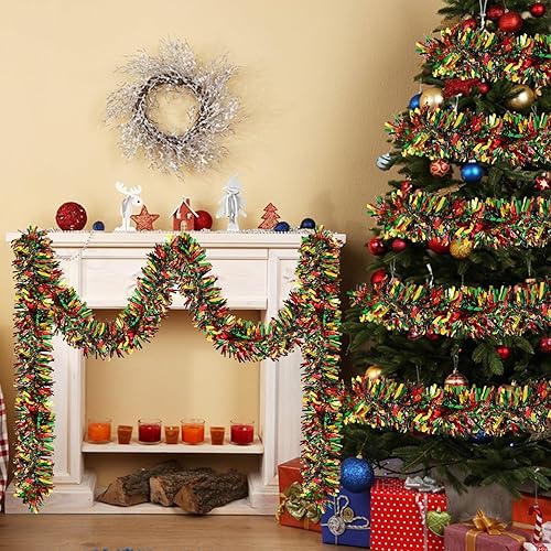 Miniatura 6 de LEASEN Guirnalda de oropel metálico de 50 pies  Adornos colgantes brillantes para árbol de Navidad, suministros de fiesta en casa de vacaciones,