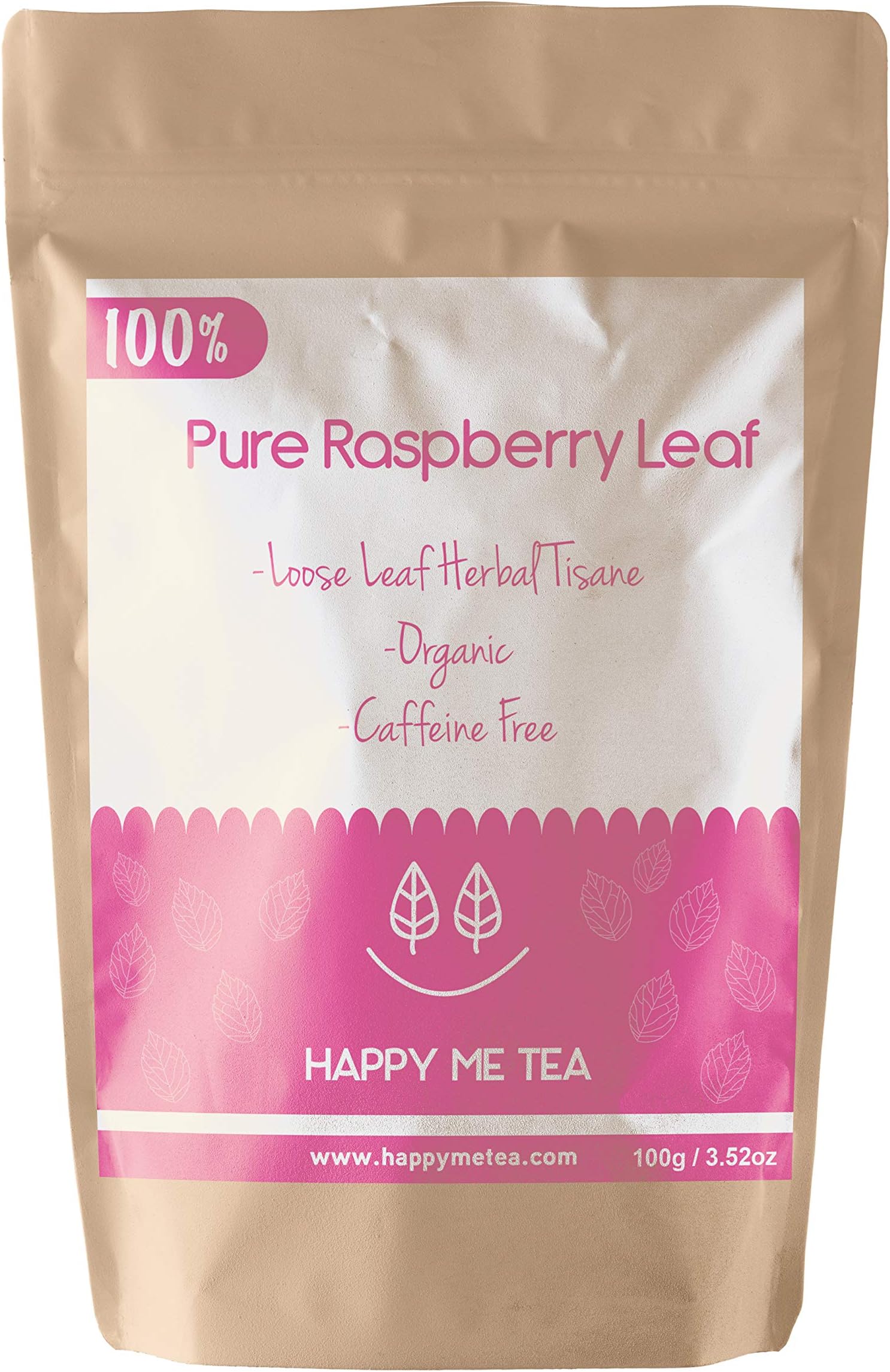 HAPPY ME TEA Raspberry Leaf Tea - 100% Pure Organic Raspberry Tea - Caffeine Free Tea for Pregnancy (100g)
