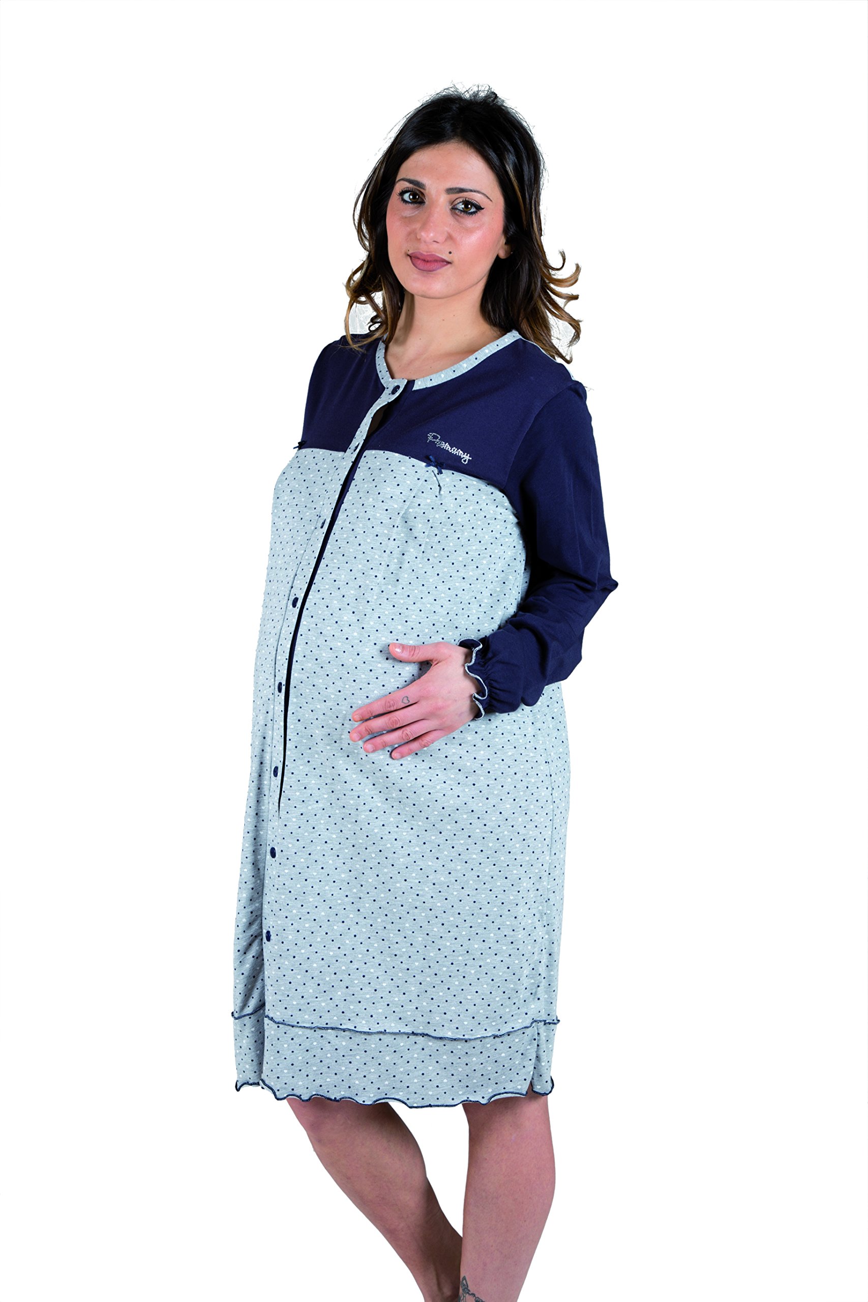 Premamy - Camicia Clinica per Premaman, Modello Aperto Davanti, Cotone Jersey, Pre-Post Parto