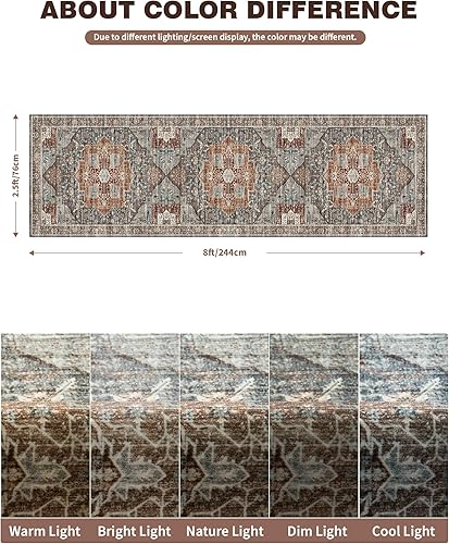 Miniatura 251 de Alfombras de área de 8 x 10 pies para sala de estar, vintage lavable con parte trasera antideslizante, resistente a las manchas, alfombra de área