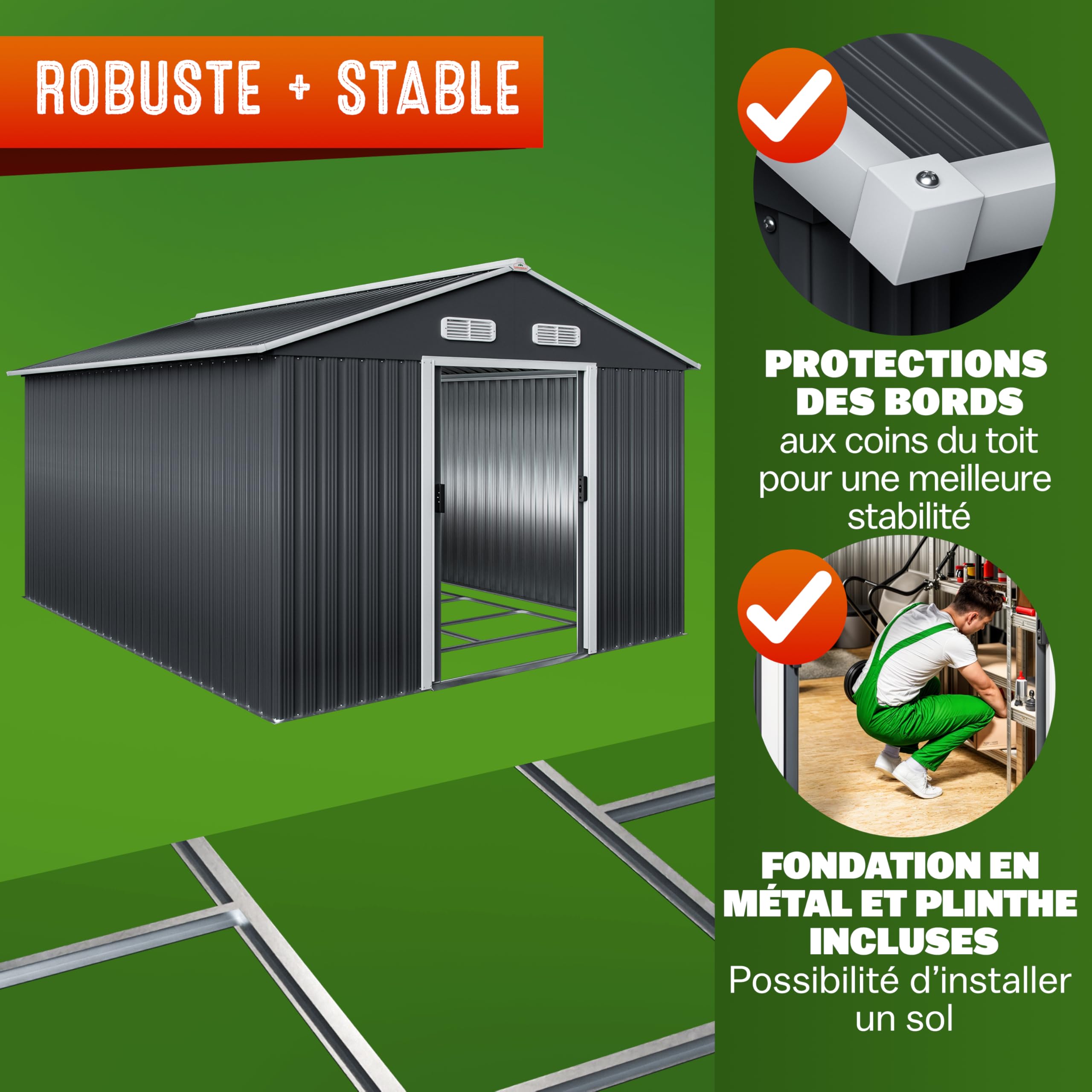 GARDEBRUK® Abri de Jardin métal XXXL 8m² Fondation 315x260x180cm Porte coulissante Anthracite cabane de Jardin cabanon Rangement Outils 15m³