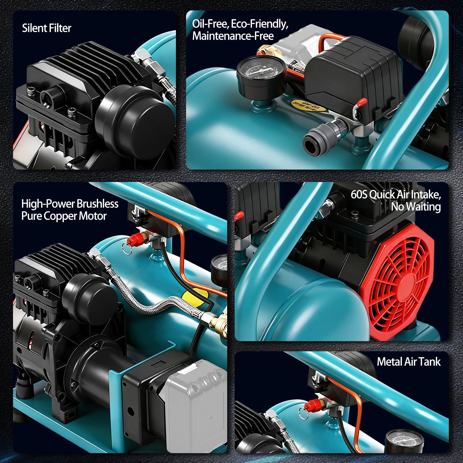 Compresor de Aire Inalámbrico Compatible con Makita 18V, Compresor Portátil 8L 8 Bar con Motor Sin Escobillas, Inflado Rápido para Coche, Moto y Bicicleta (Sin Batería ni Cargador)