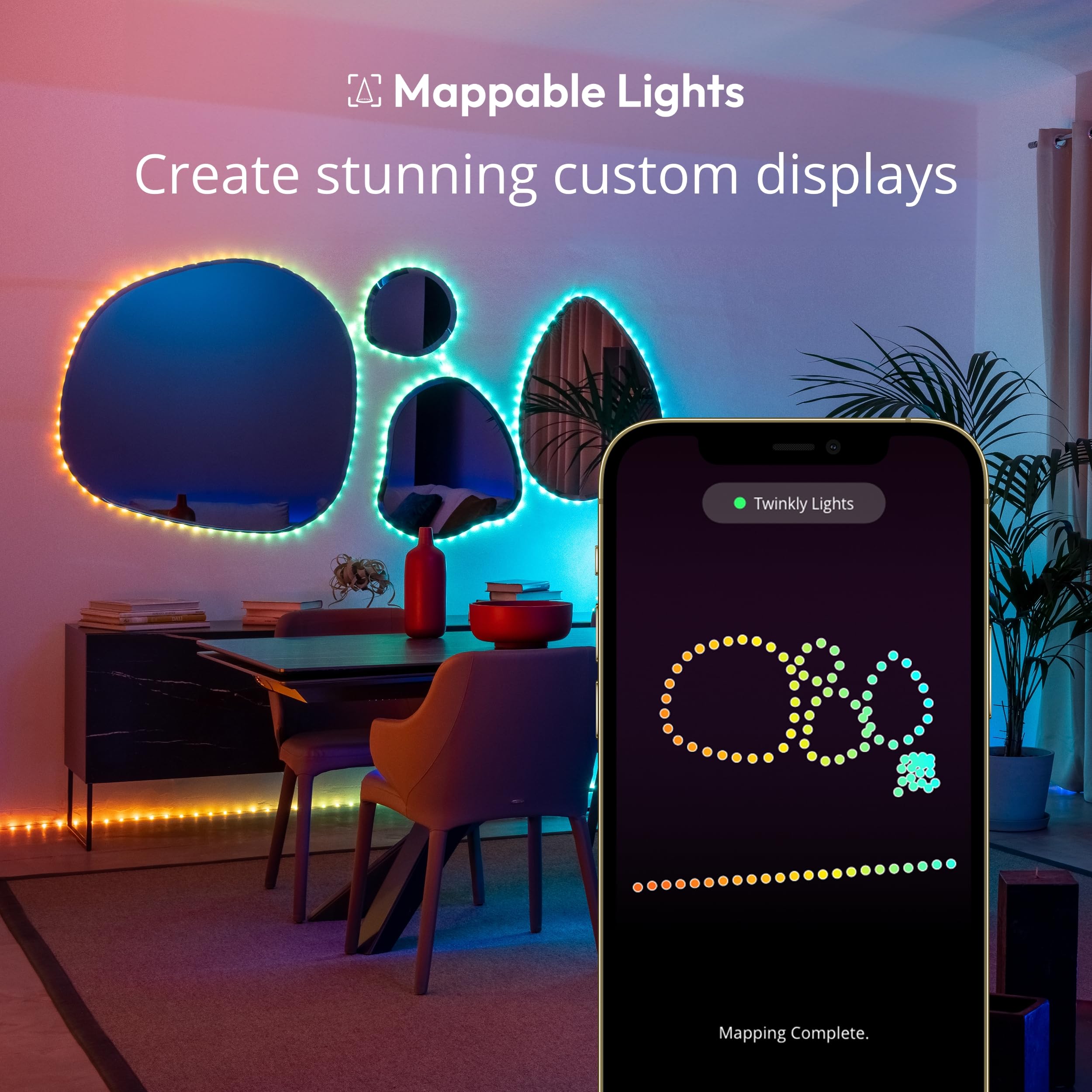 Twinkly Dots – App-gesteuerte LED-Lichterkette mit 60 RGB (16 Millionen Farben) LEDs. 3 Meter. Transparenter Kabel. USB-gespeist. Innen Smart Home Dekoration Licht, TWD060STP-T
