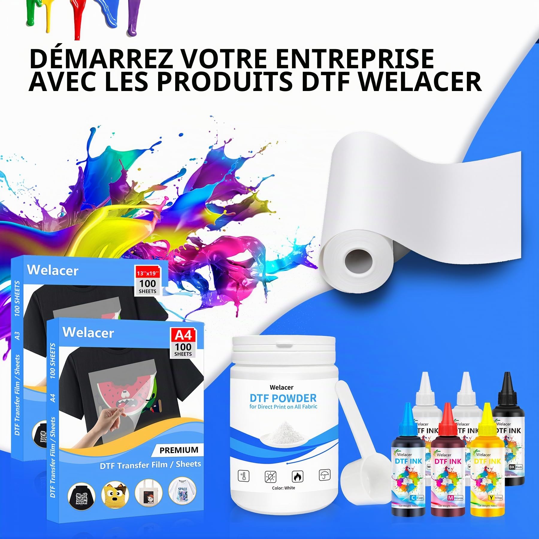 Lot de 99 feuilles de film de transfert DTF transparent double face pour imprimante à jet d'encre Format A3 (29,7 x 42 cm)