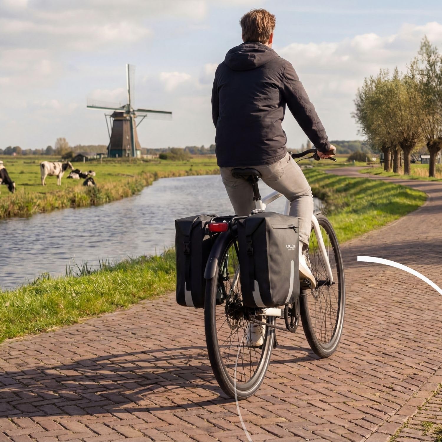 Flow Double Sacoche Vélo 48L - Noir | Porte-bagage arrière étanche | 2x24L imperméable rolltop pour vélo électrique