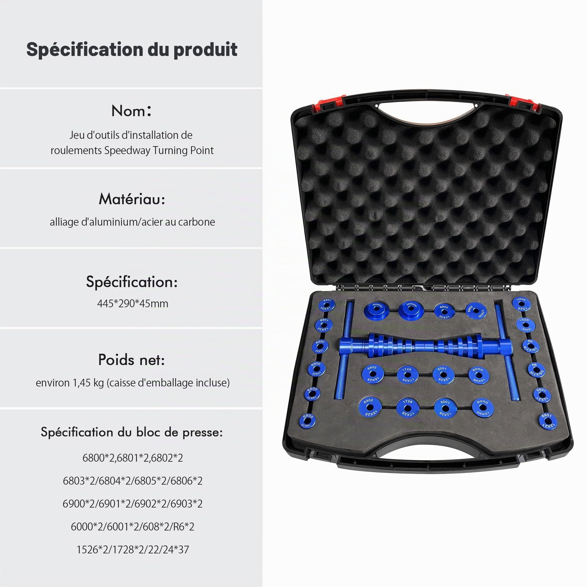 Mimoke Kit d'outil de presse à roulement de vélo professionnel, Ensemble d'installation de roulement de moyeu et de boitier de pédalier, Alliage d'aluminium usiné CNC