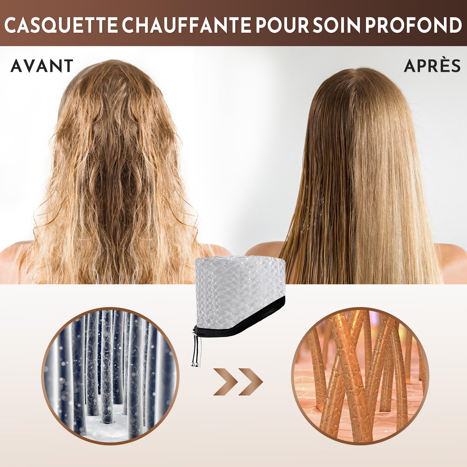 DEWEL Casque chauffant pour cheveux, 10 vitesses casque vapeur cheveux ajustable, Avec contrôle intelligent de la température et minuterie, bonnet chauffant cheveux soin, bonnet chauffant