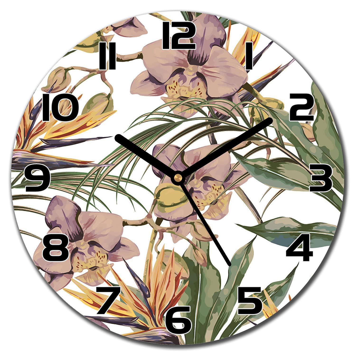 Horloge en Verre Lisible Cuisine Salon Feuilles Vertes