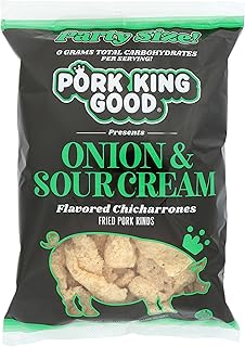 Pork King Good Onion & Sour Cream Pork Rinds 7 OZ FAMILY SIZE (Chicharrones - Keto Snacks)