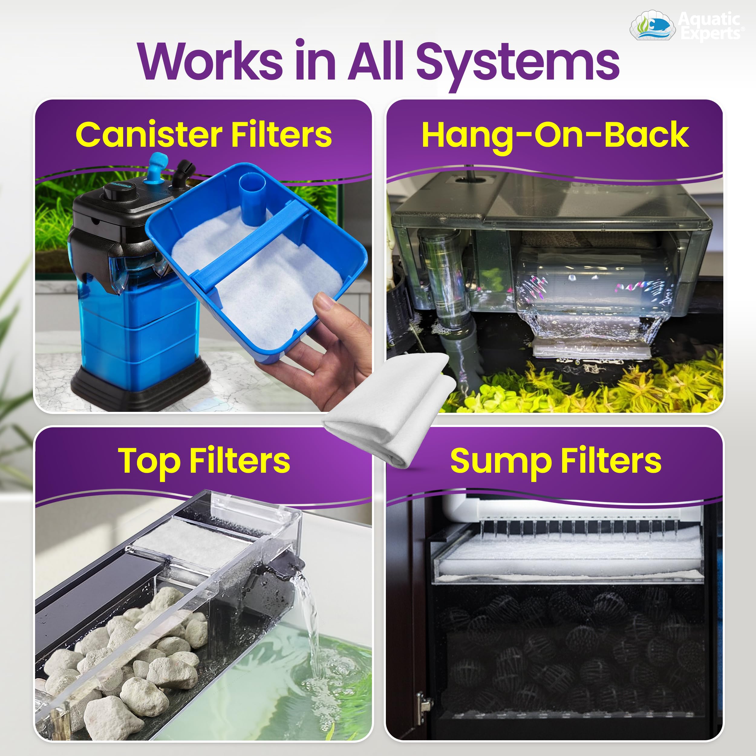 Aquatic Experts Polishing Filter Pad 50 Micron - Superior Polishing Pad for Aquarium - Cut to Fit 24" by 36" Media for Fresh Water & Saltwater Fish Tanks and Terrariums(4 Pack 50 Micron)