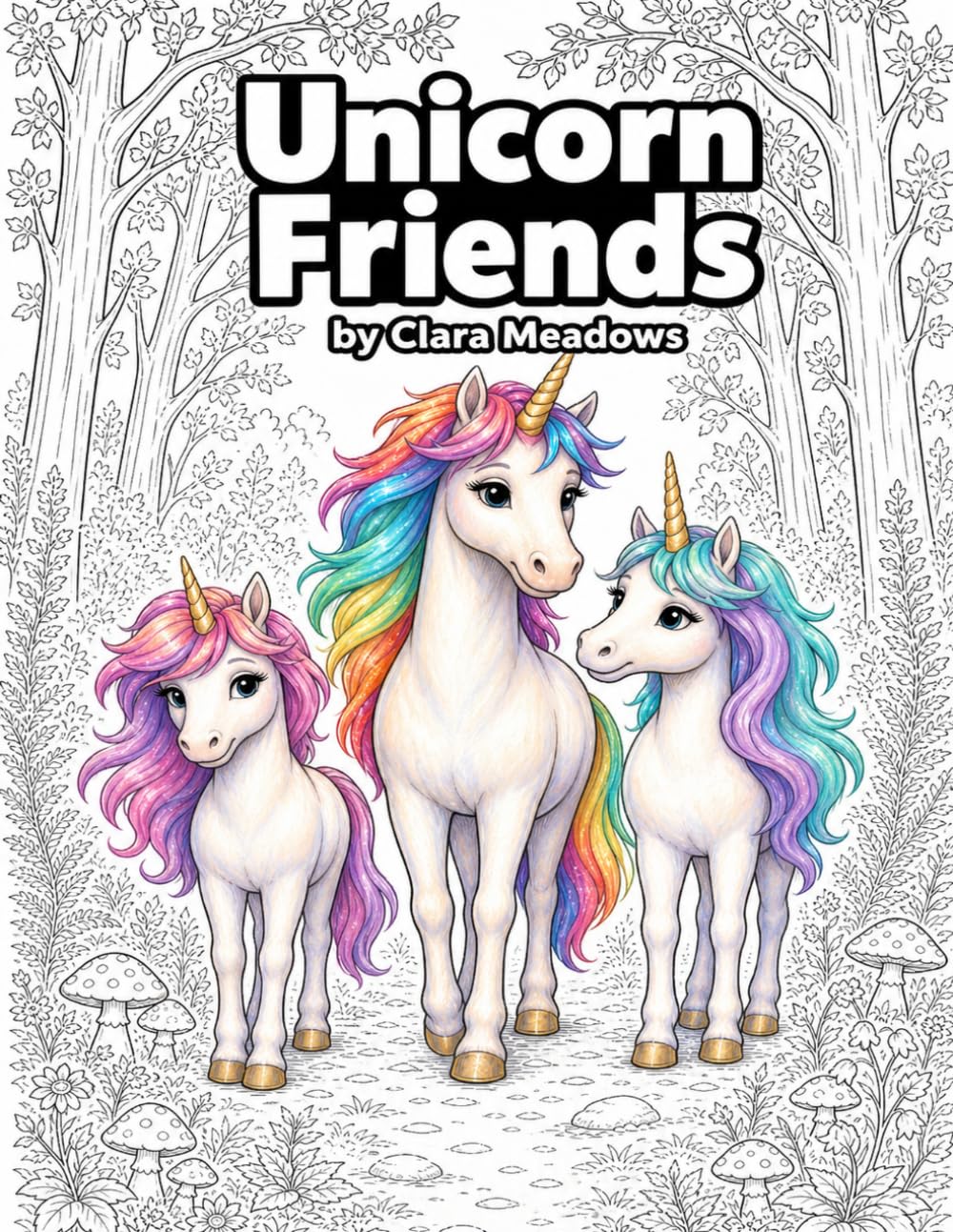 Cozy Magical Unicorn Friends Coloring Book for Kids: 24 Full-Page Friendship Coloring Pages for Ages 4-10