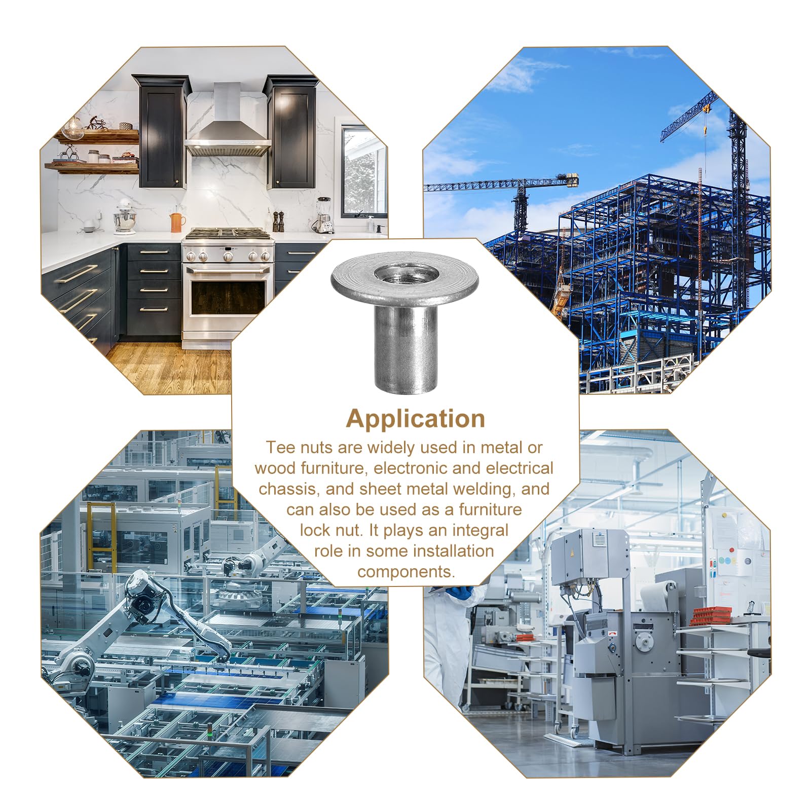 Dadi A T Con Foro Brad M8 | 12 Pezzi | Acciaio Zincato | Per Mobili In Legno - Foto 3