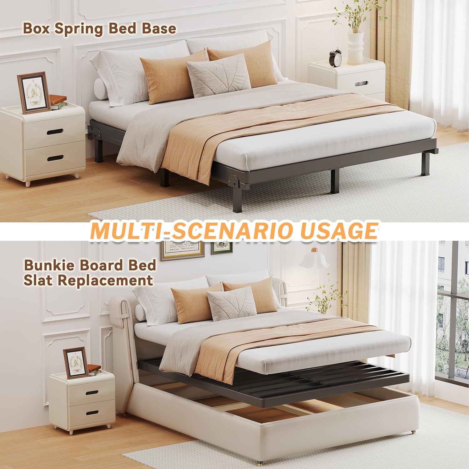 ROIL 2 Inch Twin Metal Box Spring Low Profile, Bunkie Board Bed Slat Replacement with Round Corners, 3500 lbs Capacity Heavy Duty Steel Slats, Easy Assembly, Noise Free