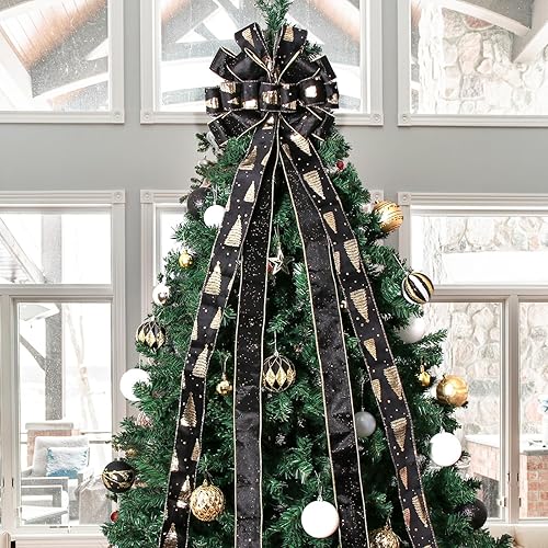 Miniatura 5 de Decoración para árbol de Navidad de 45 x 12 pulgadas, diseño de arpillera a cuadros, lazo rojo y negro con automóvil estampado para árbol de