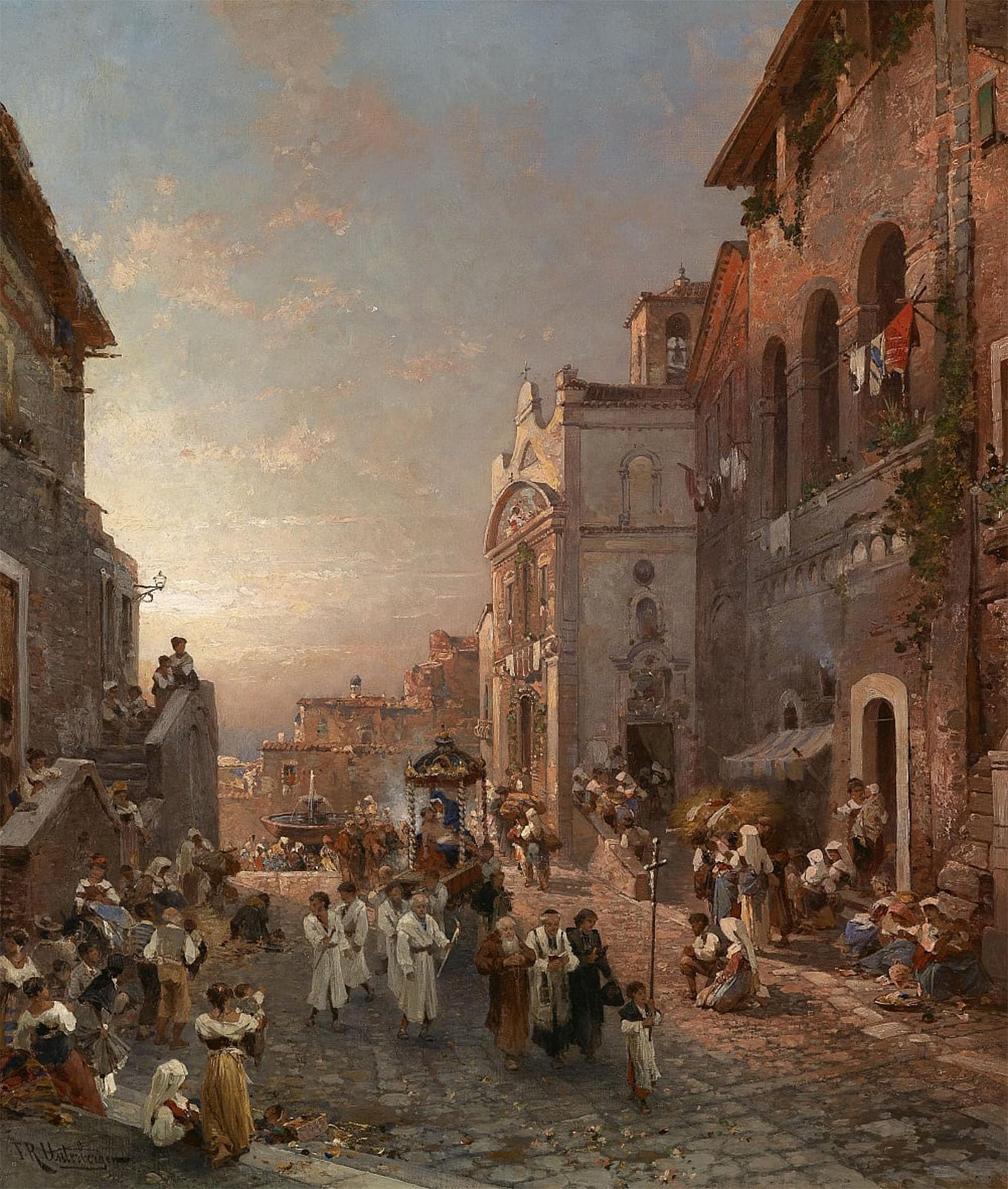 POSTERIIk Vintage Classic Picture Landscape Artwork Procession in Some City of Italy by Richard Unterberger Portrait Canvas Painting for Office Home Decor 60x90cm