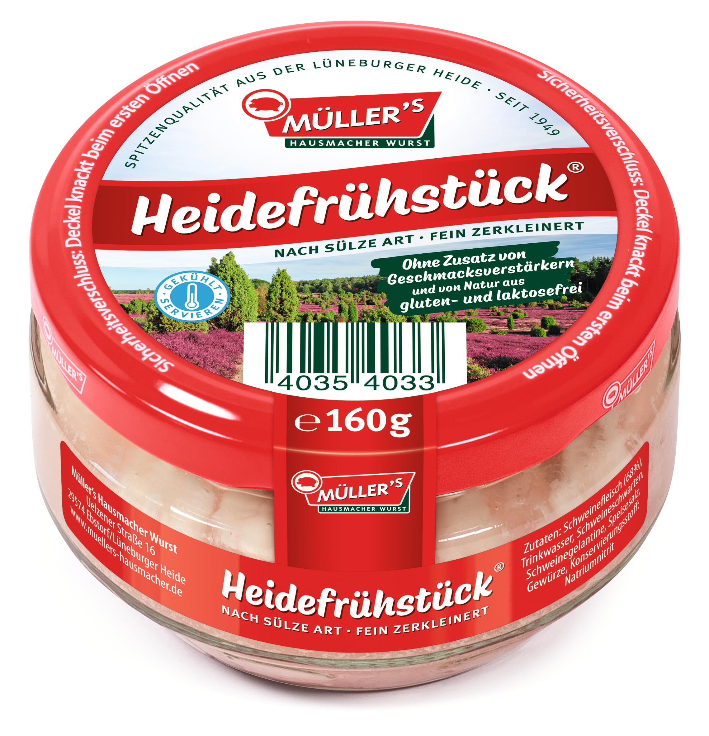 6x Müller’s Klassiker Probierset: 1 x Heidefrühstück, 1 x Leberwurst, 1 x Mettwurst, 1 x Pfälzer Leberwurst, 1 x Rotwurst, 1 x Zwiebelwurst