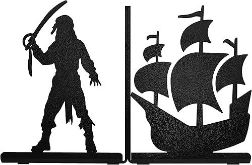Miniatura 4 de HeavenlyKraft Sujetalibros decorativos de metal para estantes, sujetalibros pirata, extremos de libros antideslizantes, tapón de libro para