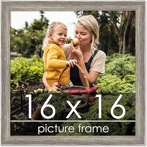 Miniatura 2 de Poster Palooza Marco cuadrado de 16 x 16 pulgadas de madera gris con contraste envejecido, marco de fotos incluye acrílico UV, respaldo y accesorios