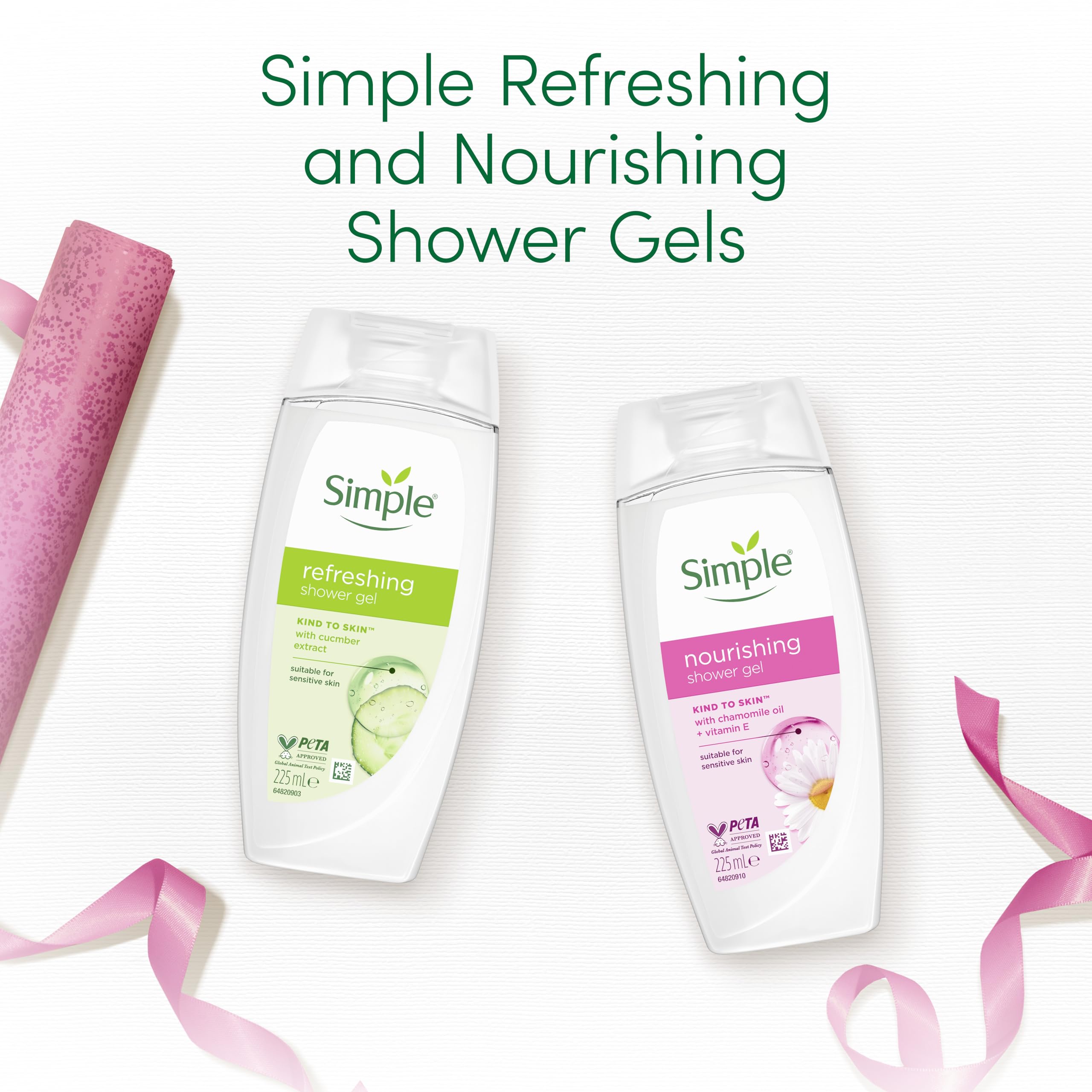 Simple Shower Gel Duo Collection Gift Set with two shower gels and a luxury shower puff perfect gifts for her 2 piece - Image 4