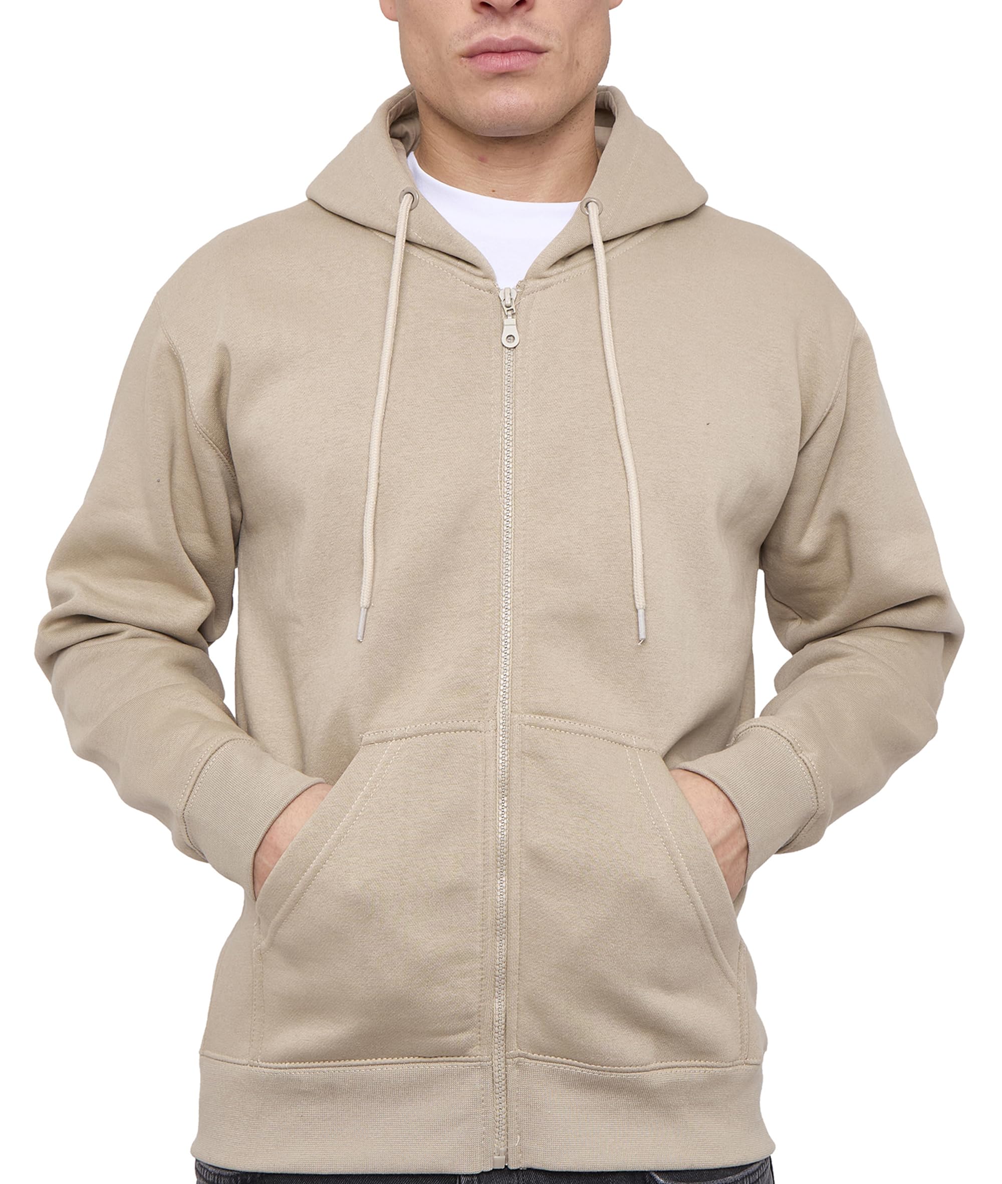 LABEL APPAREL Mens Zip Up Hoodie 300GSM Fleece Plain Pullover Zipped (UK, Alpha, 4XL, Regular, Regular, Beige)