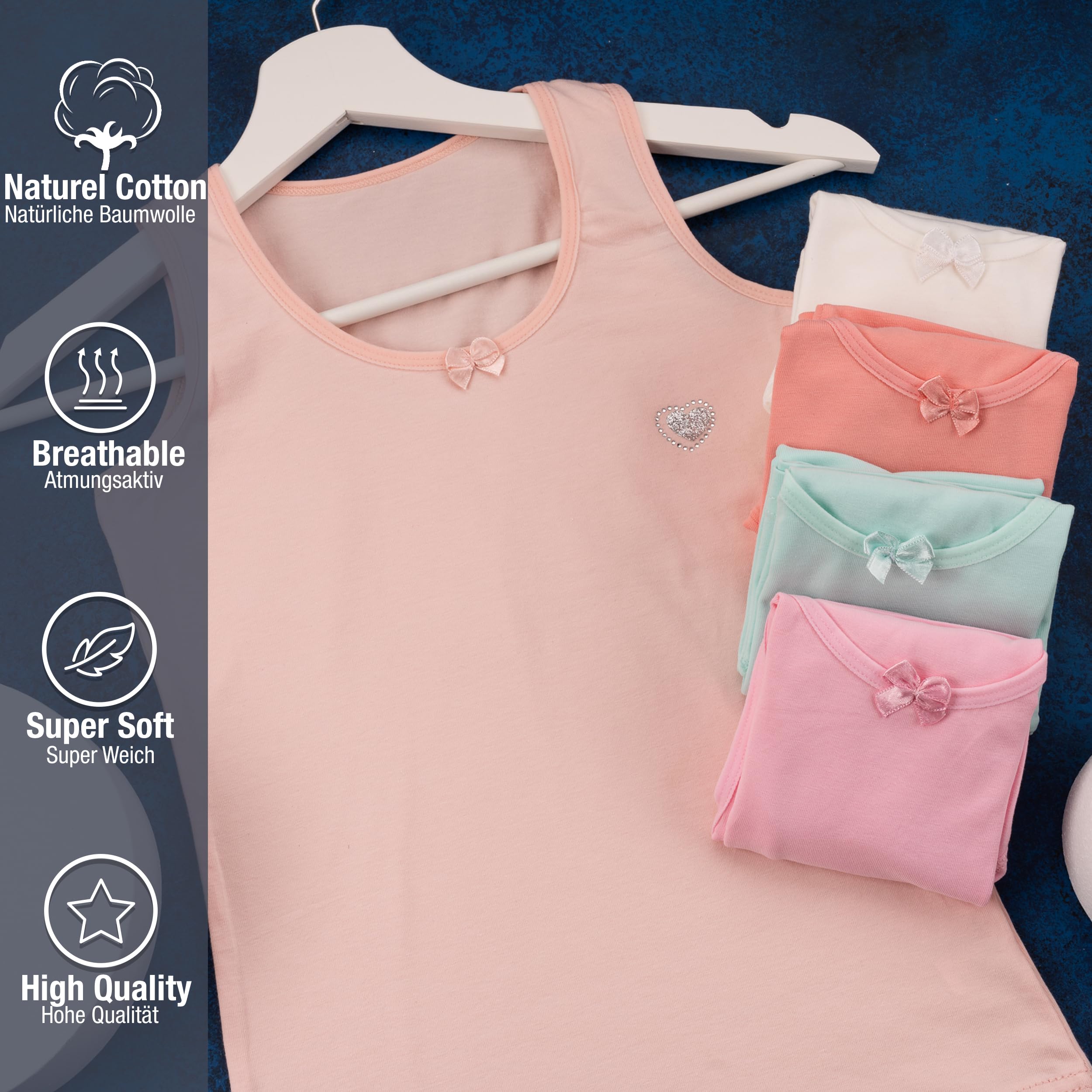 LOREZA ® 5 Camisetas de Tirantes Interiores para Niña 2-13 años